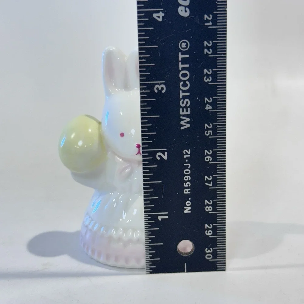 Vintage Bone China Easter Bunny w‎ Egg Bell 3 in Made In Taiwan Seasonal Decor